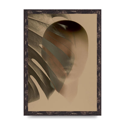 Surrealist Face Leaf Fade In Golden Sand Wall Art - A3 framed