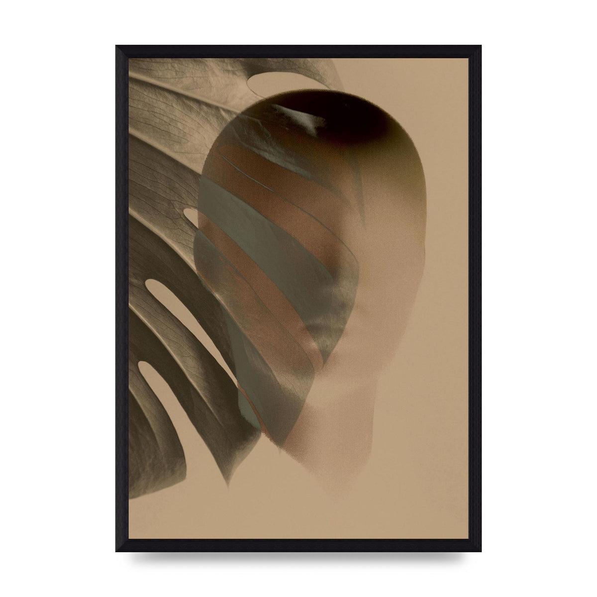 Surrealist Face Leaf Fade In Golden Sand Wall Art - A3 framed