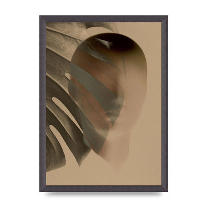 Surrealist Face Leaf Fade In Golden Sand Wall Art - A3 framed
