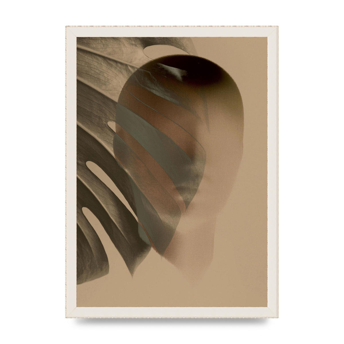 Surrealist Face Leaf Fade In Golden Sand Wall Art - A3 framed