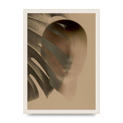 Surrealist Face Leaf Fade In Golden Sand Wall Art - A3 framed