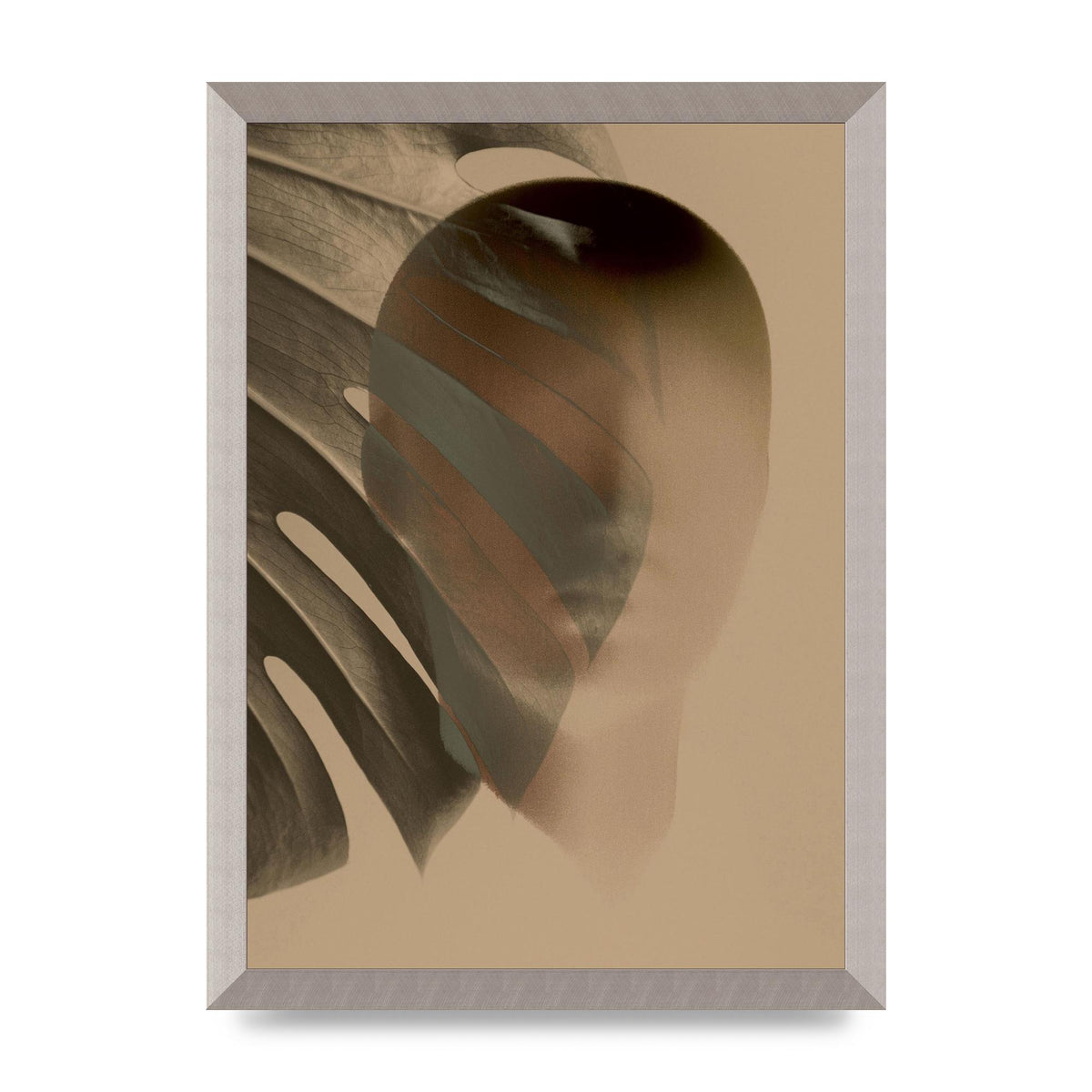 Surrealist Face Leaf Fade In Golden Sand Wall Art - A3 framed