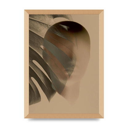 Surrealist Face Leaf Fade In Golden Sand Wall Art - A3 framed