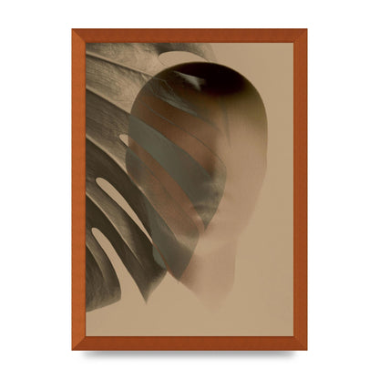 Surrealist Face Leaf Fade In Golden Sand Wall Art - A3 framed