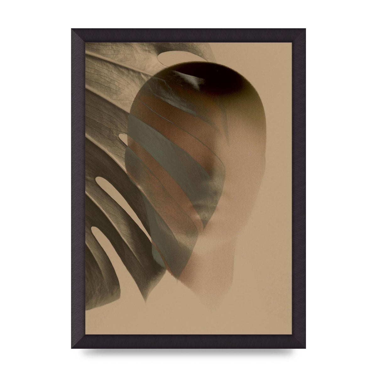 Surrealist Face Leaf Fade In Golden Sand Wall Art - A3 framed