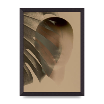 Surrealist Face Leaf Fade In Golden Sand Wall Art - A3 framed