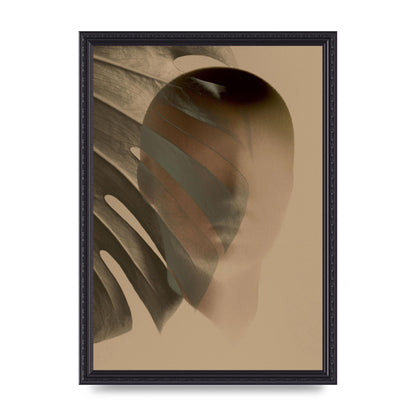 Surrealist Face Leaf Fade In Golden Sand Wall Art - A3 framed