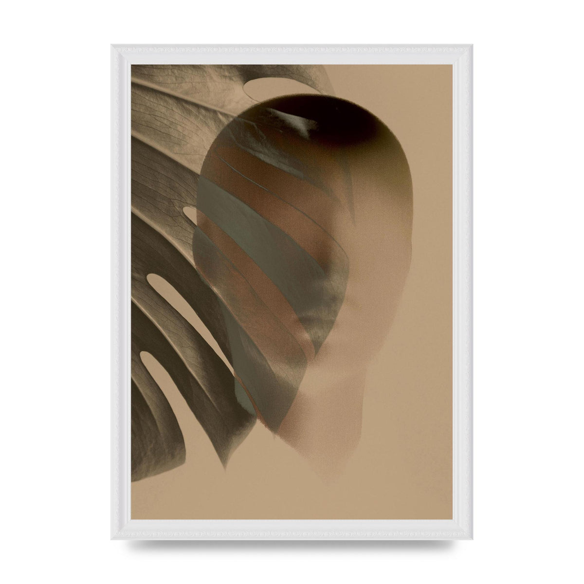 Surrealist Face Leaf Fade In Golden Sand Wall Art - A3 framed