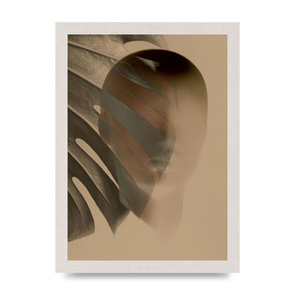 Surrealist Face Leaf Fade In Golden Sand Wall Art - A4 framed