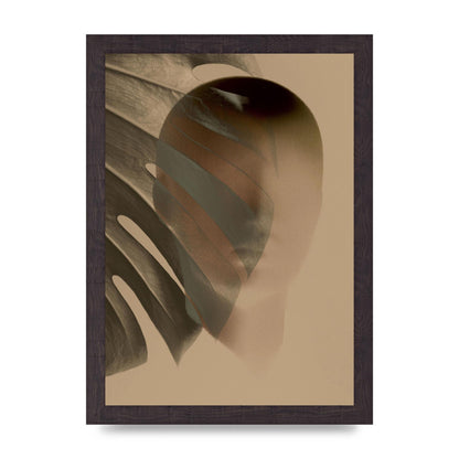Surrealist Face Leaf Fade In Golden Sand Wall Art - A4 framed