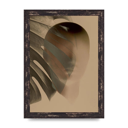Surrealist Face Leaf Fade In Golden Sand Wall Art - A4 framed