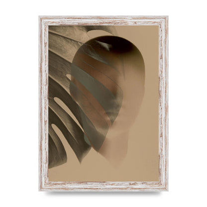 Surrealist Face Leaf Fade In Golden Sand Wall Art - A4 framed