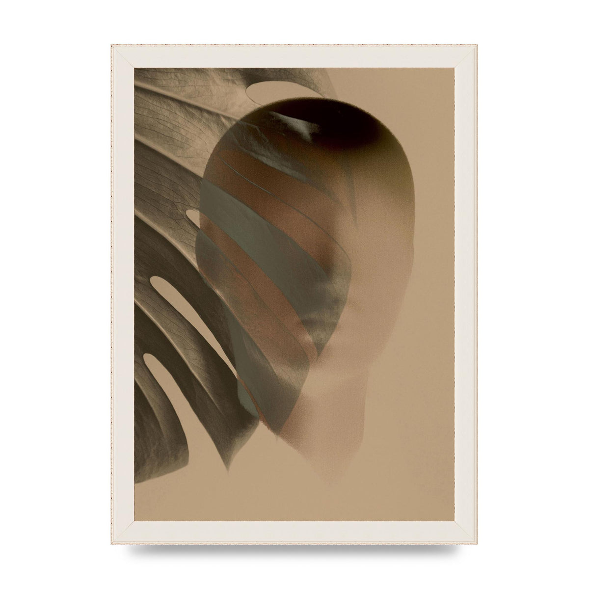 Surrealist Face Leaf Fade In Golden Sand Wall Art - A4 framed