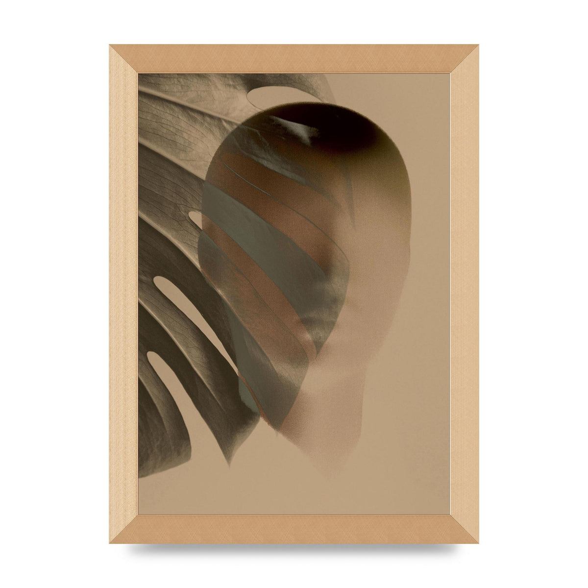 Surrealist Face Leaf Fade In Golden Sand Wall Art - A4 framed