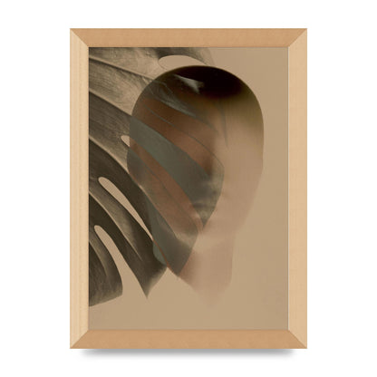Surrealist Face Leaf Fade In Golden Sand Wall Art - A4 framed