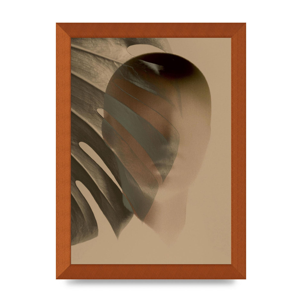 Surrealist Face Leaf Fade In Golden Sand Wall Art - A4 framed