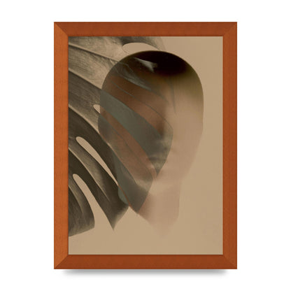 Surrealist Face Leaf Fade In Golden Sand Wall Art - A4 framed