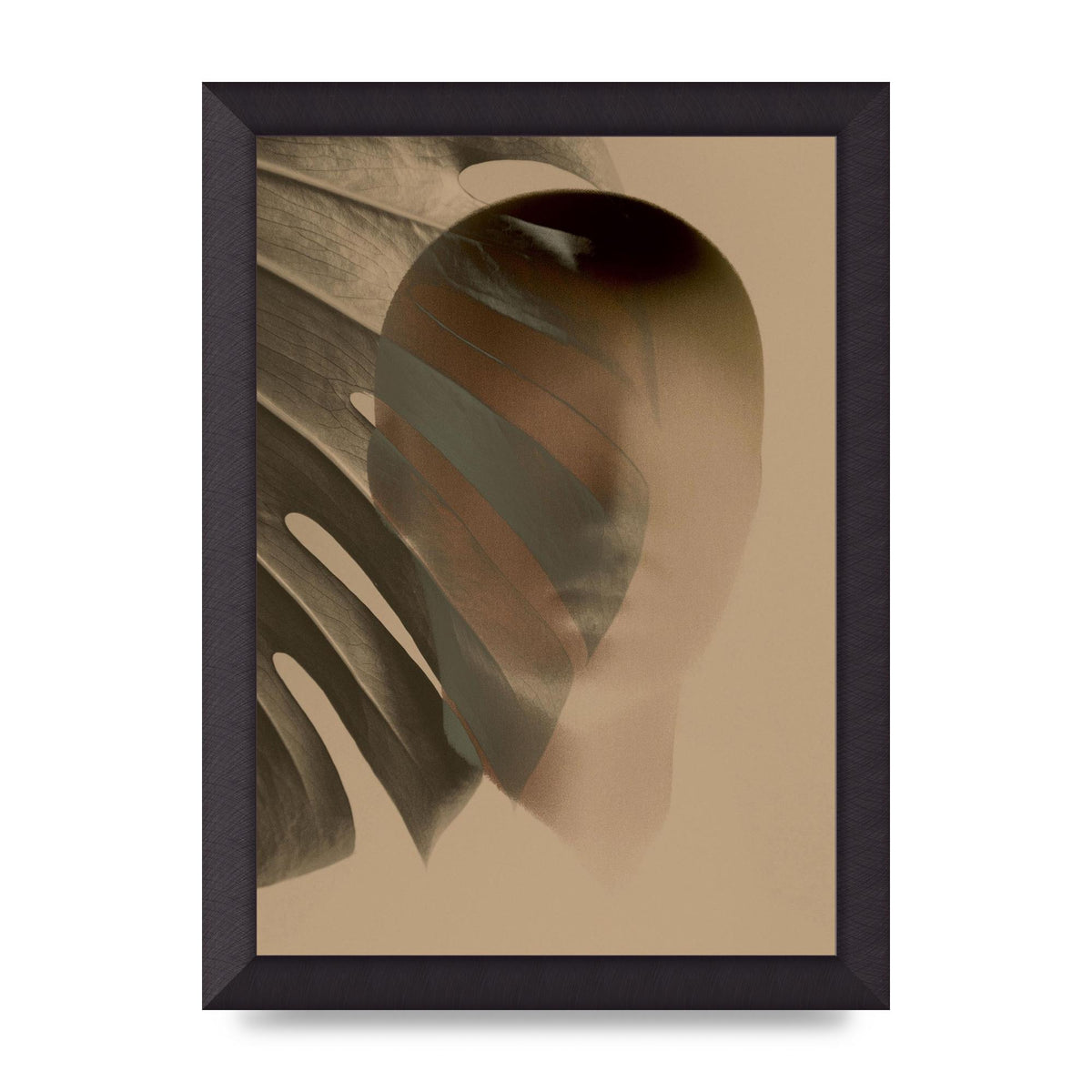 Surrealist Face Leaf Fade In Golden Sand Wall Art - A4 framed