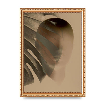 Surrealist Face Leaf Fade In Golden Sand Wall Art - A4 framed