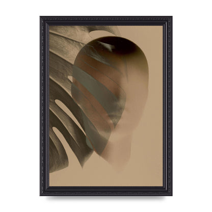 Surrealist Face Leaf Fade In Golden Sand Wall Art - A4 framed