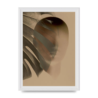 Surrealist Face Leaf Fade In Golden Sand Wall Art - A4 framed