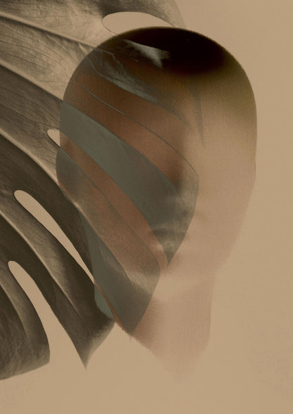Surrealist Face Leaf Fade In Golden Sand Wall Art - detail