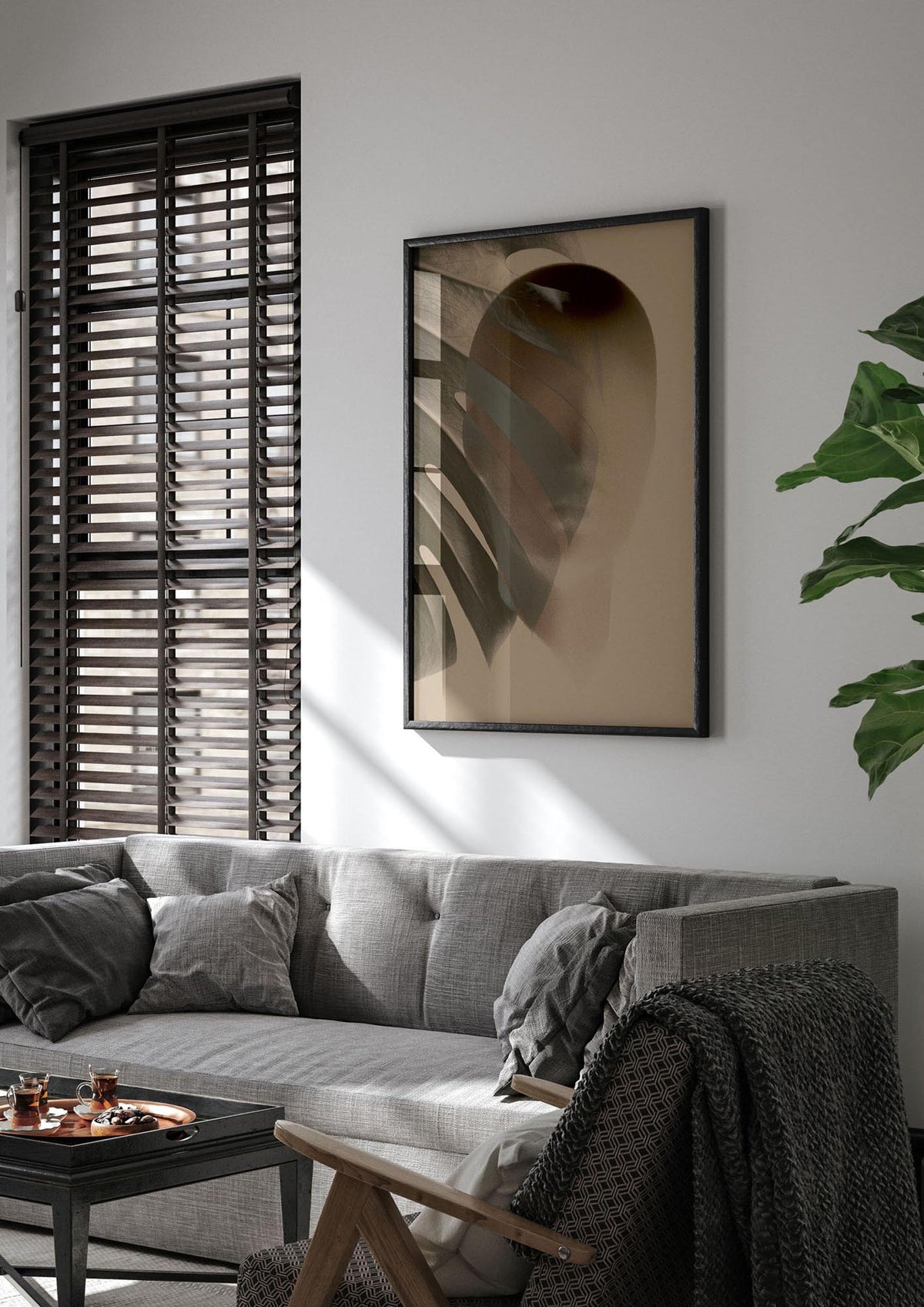 Surrealist Face Leaf Fade In Golden Sand Wall Art - living room 1