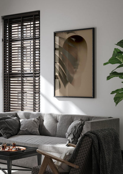 Surrealist Face Leaf Fade In Golden Sand Wall Art - living room 1