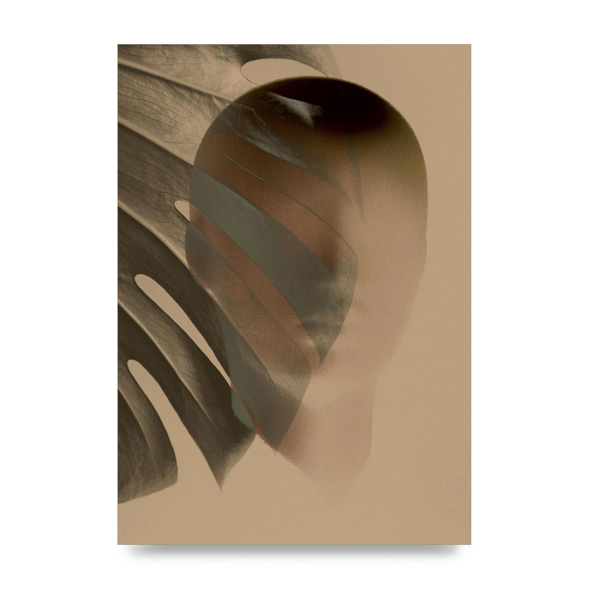 Surrealist Face Leaf Fade In Golden Sand Wall Art - unframed print