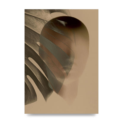 Surrealist Face Leaf Fade In Golden Sand Wall Art - unframed print