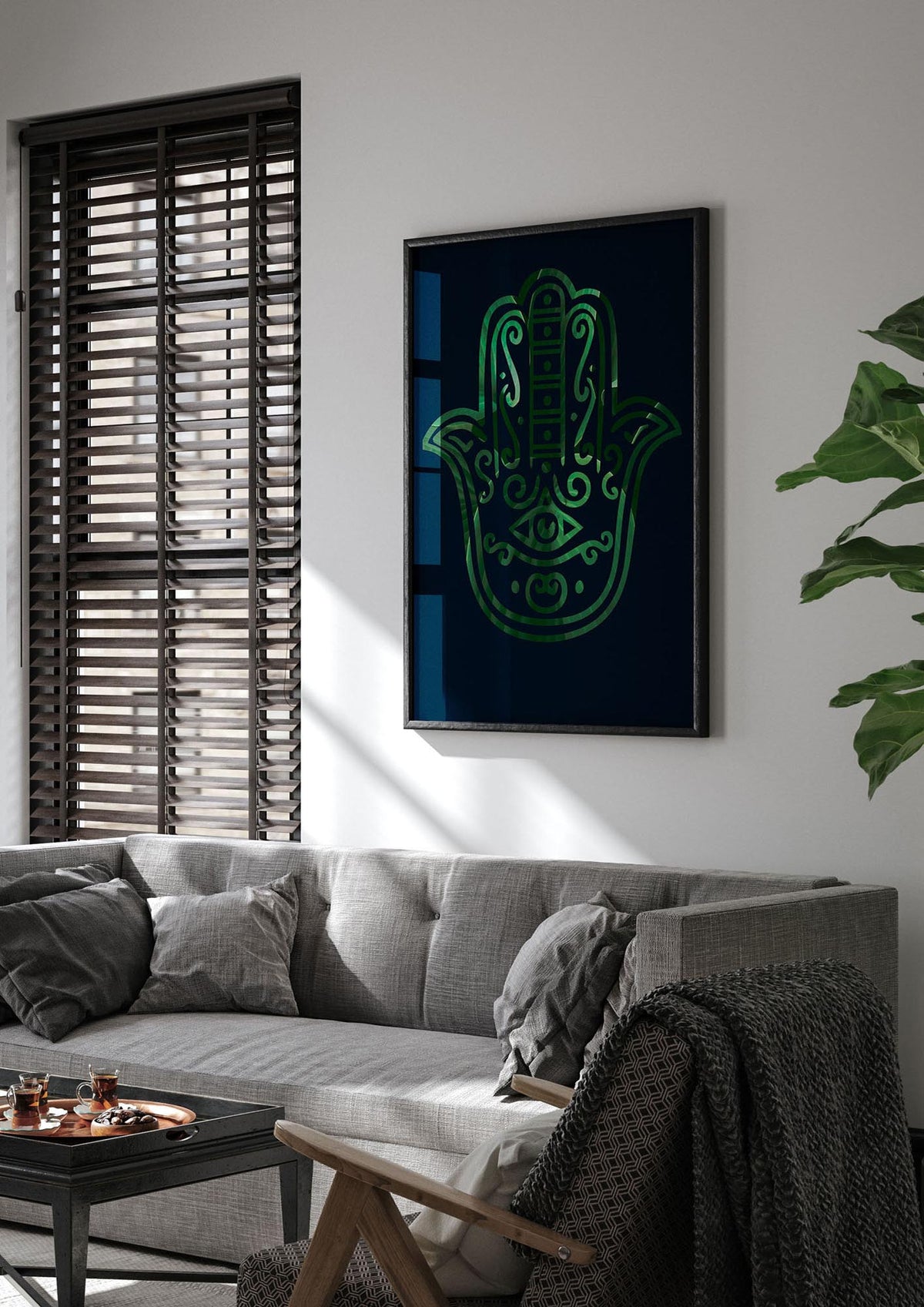 Tropical Plant Hamsa Hand Cutout Spiritual Wall Art - living room 1