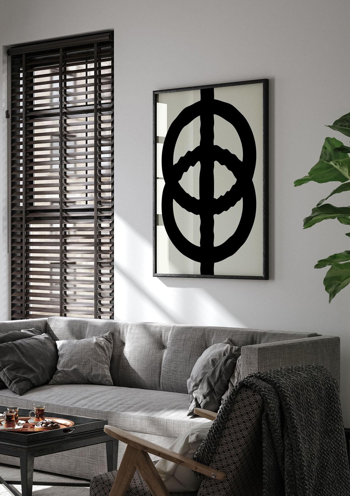 Abstract Rippled Line Block Printed Poster - living room 1
