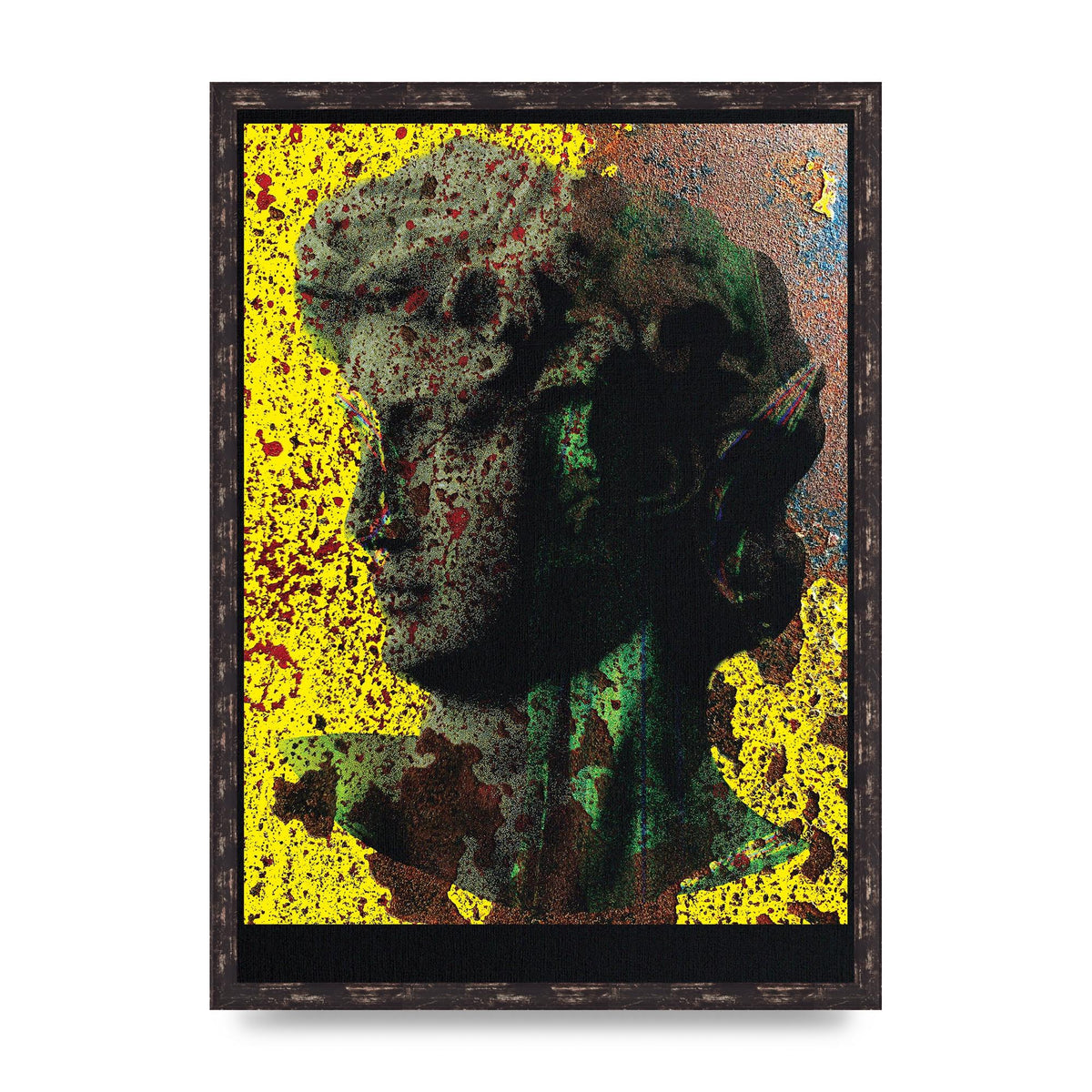 Yellow Green Distressed Lofi Statue Art For The Home - A2 framed