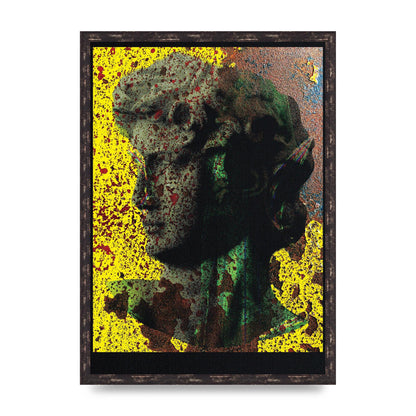 Yellow Green Distressed Lofi Statue Art For The Home - A2 framed