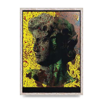 Yellow Green Distressed Lofi Statue Art For The Home - A2 framed