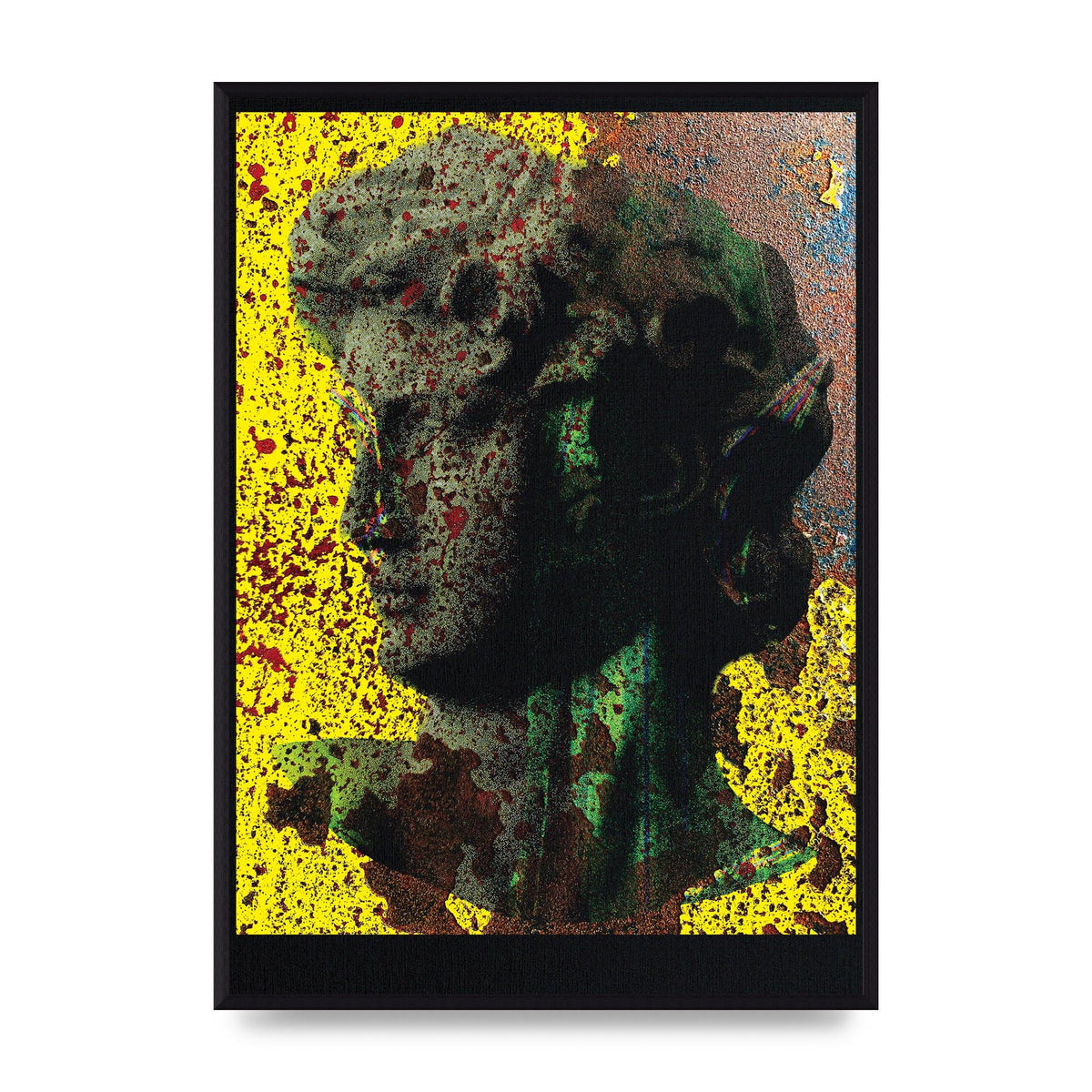 Yellow Green Distressed Lofi Statue Art For The Home - A2 framed