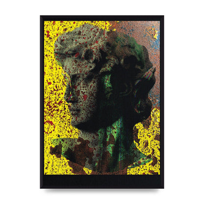 Yellow Green Distressed Lofi Statue Art For The Home - A2 framed
