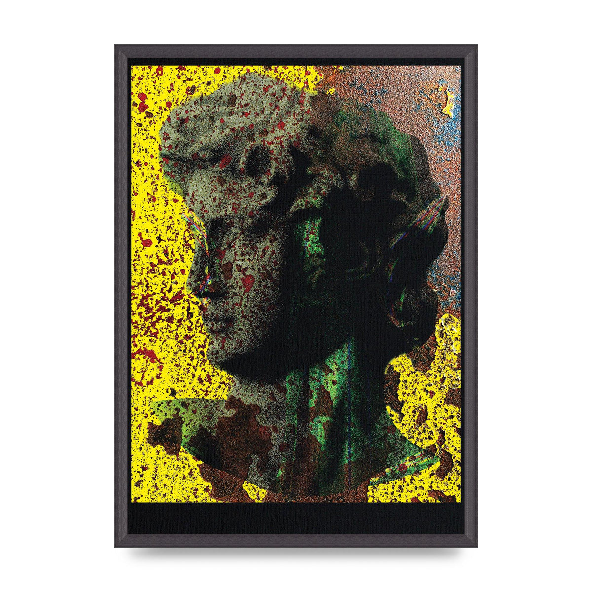 Yellow Green Distressed Lofi Statue Art For The Home - A2 framed