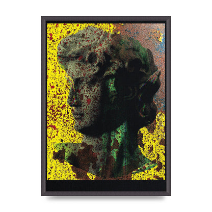 Yellow Green Distressed Lofi Statue Art For The Home - A2 framed