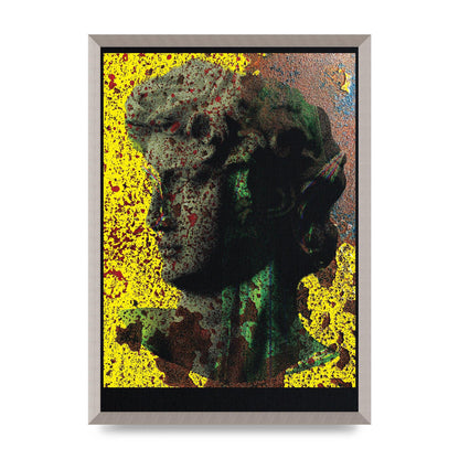 Yellow Green Distressed Lofi Statue Art For The Home - A2 framed