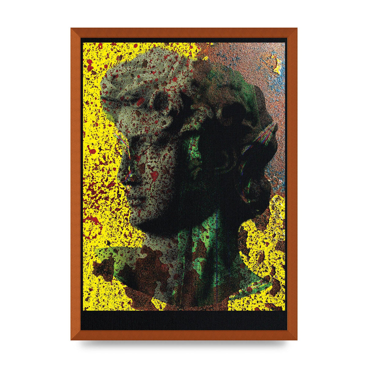 Yellow Green Distressed Lofi Statue Art For The Home - A2 framed