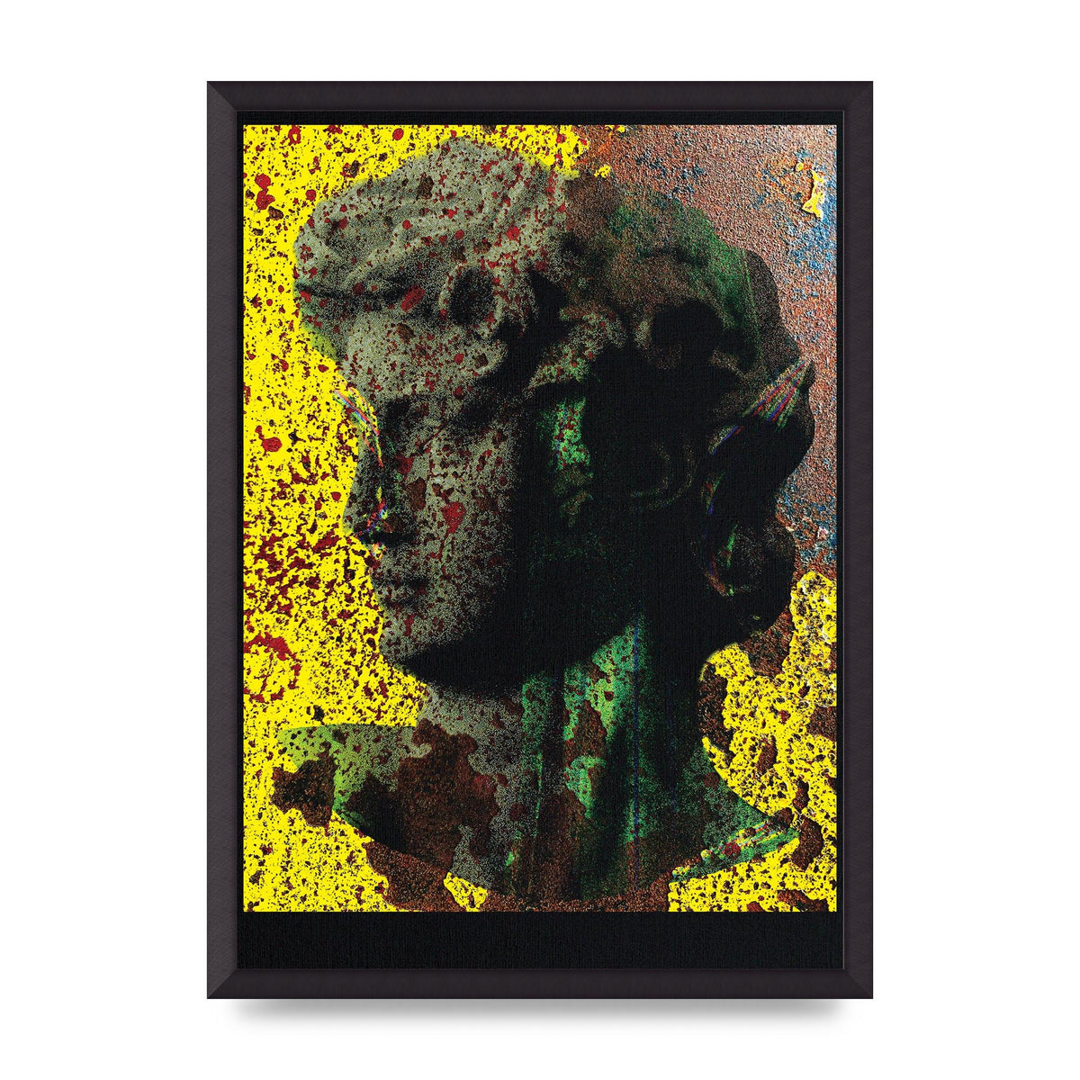 Yellow Green Distressed Lofi Statue Art For The Home - A2 framed