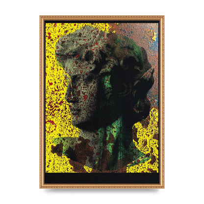 Yellow Green Distressed Lofi Statue Art For The Home - A2 framed