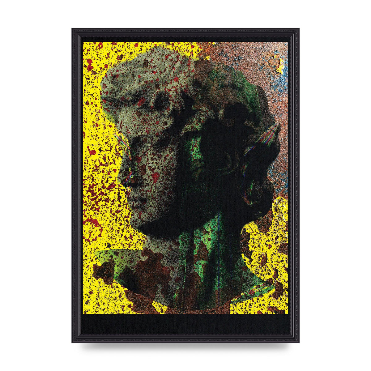 Yellow Green Distressed Lofi Statue Art For The Home - A2 framed