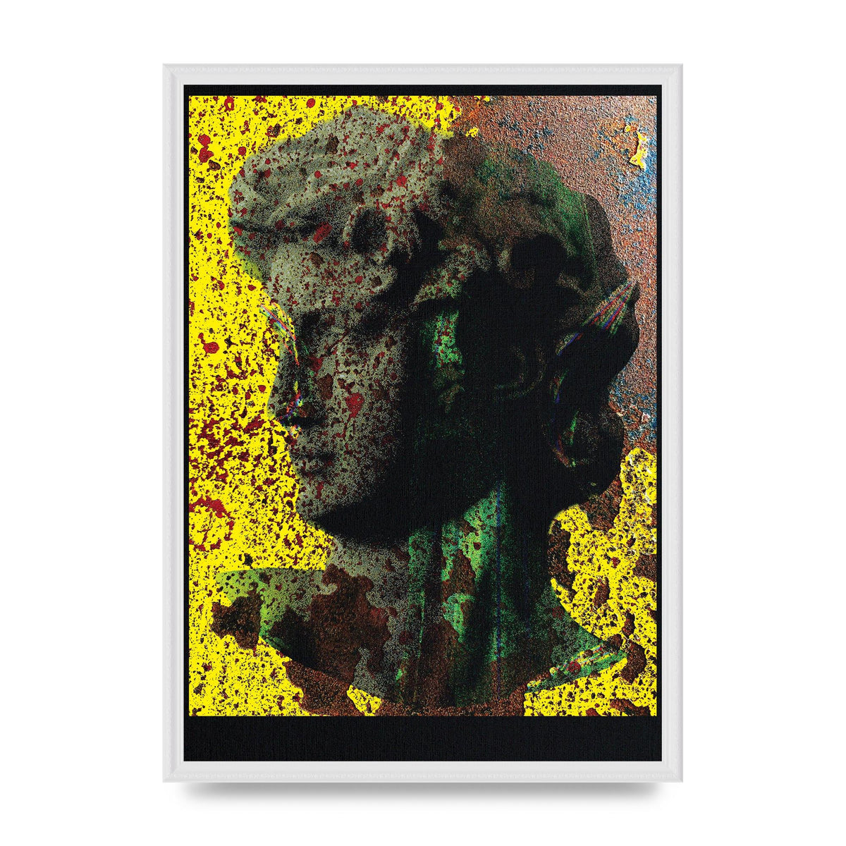 Yellow Green Distressed Lofi Statue Art For The Home - A2 framed
