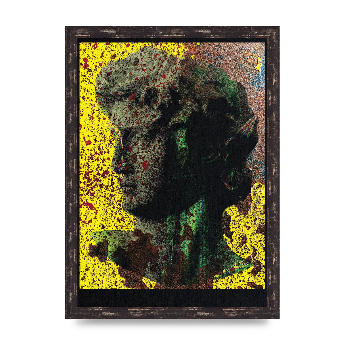 Yellow Green Distressed Lofi Statue Art For The Home - A3 framed
