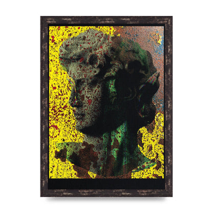 Yellow Green Distressed Lofi Statue Art For The Home - A3 framed