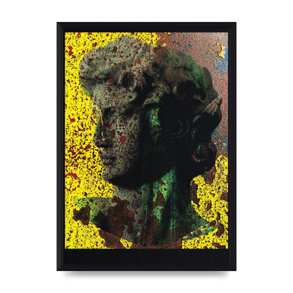 Yellow Green Distressed Lofi Statue Art For The Home - A3 framed