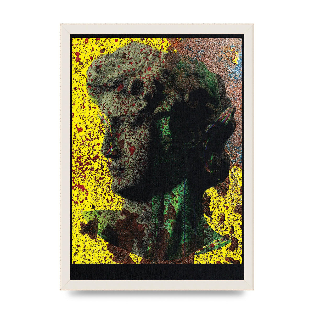 Yellow Green Distressed Lofi Statue Art For The Home - A3 framed