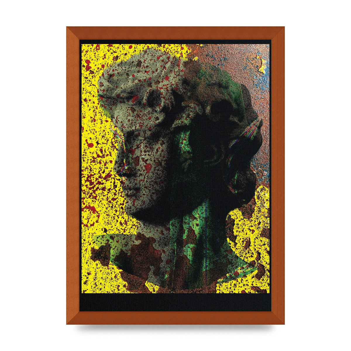 Yellow Green Distressed Lofi Statue Art For The Home - A3 framed